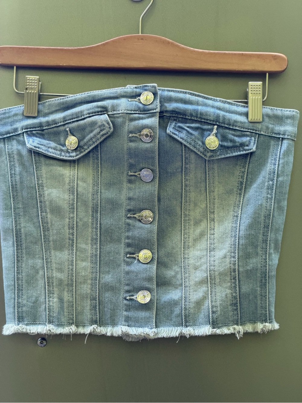 Denim Button-Front Strapless Too - Faded Blue